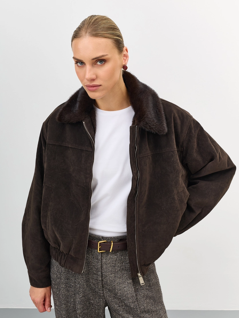 Замшевая куртка с искусственным мехом