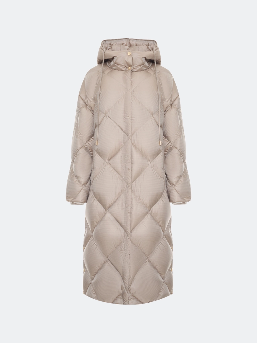 Пуховое пальто из фактурной ткани 