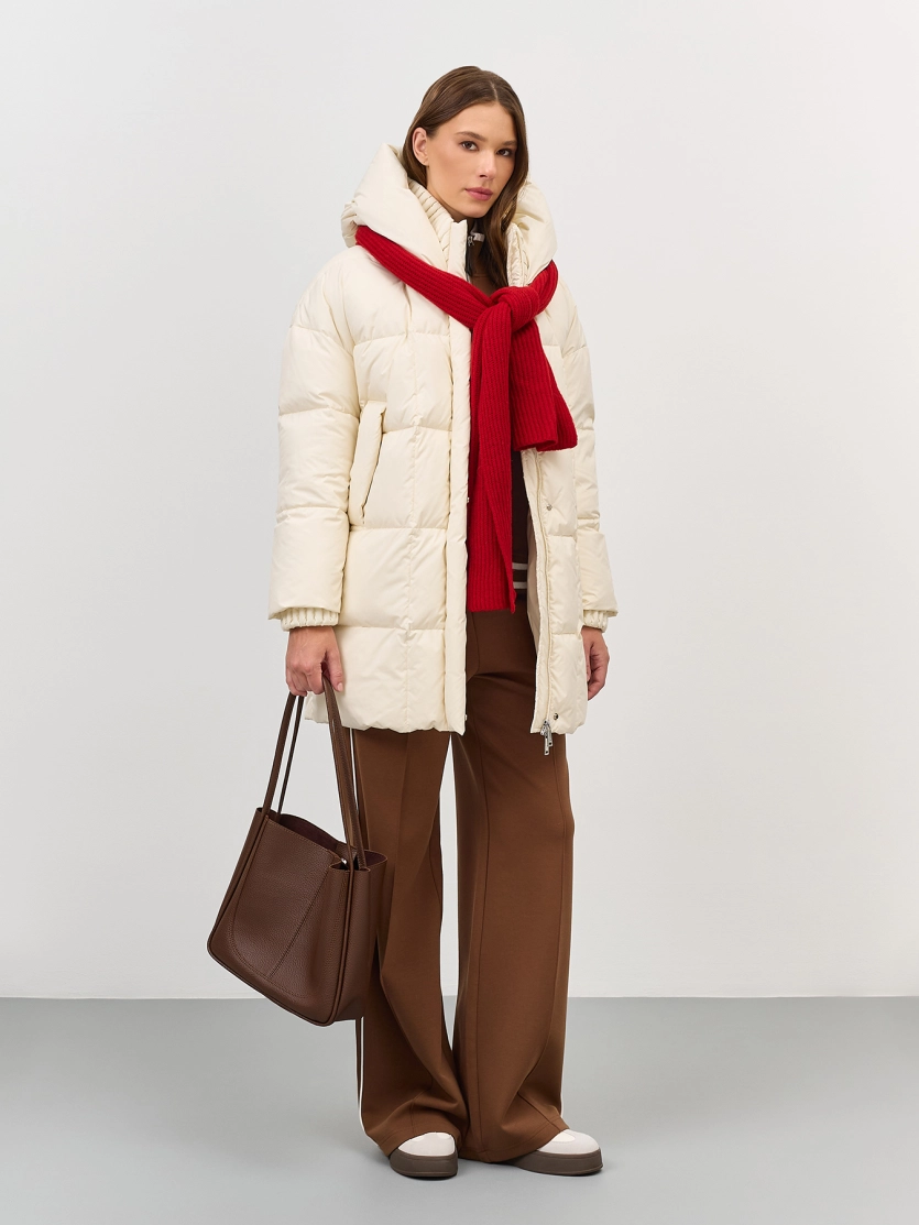 Укороченный пуховик с акцентным воротником