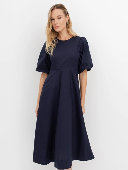 Полуприталенное платье с объемными рукавами из 100% хлопка