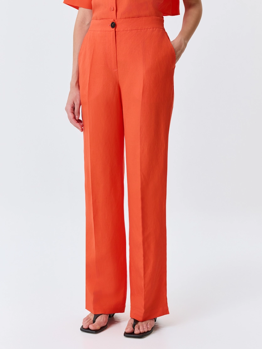 Прямые брюки из смесового льна