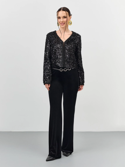 Бархатные брюки клеш с акцентым поясом