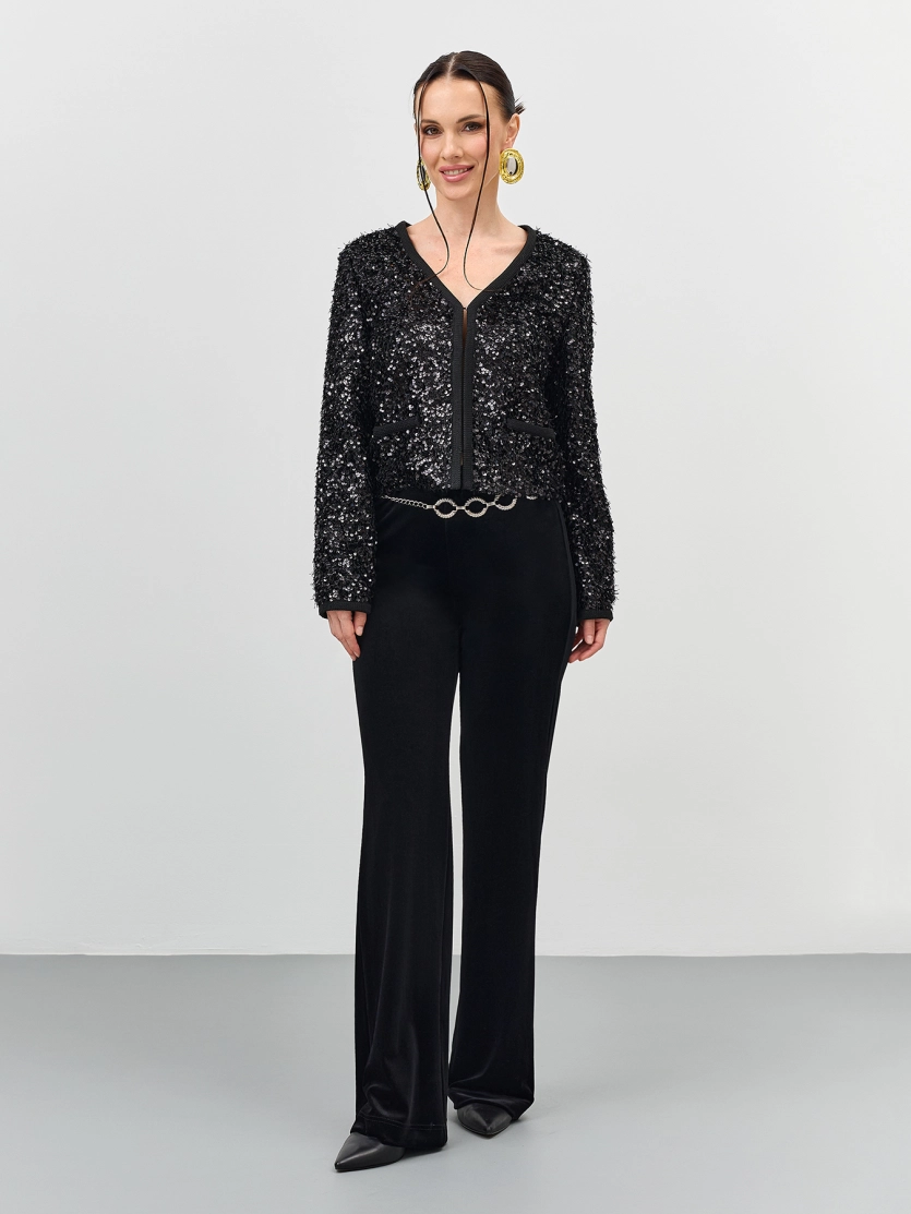 Бархатные брюки клеш с акцентым поясом