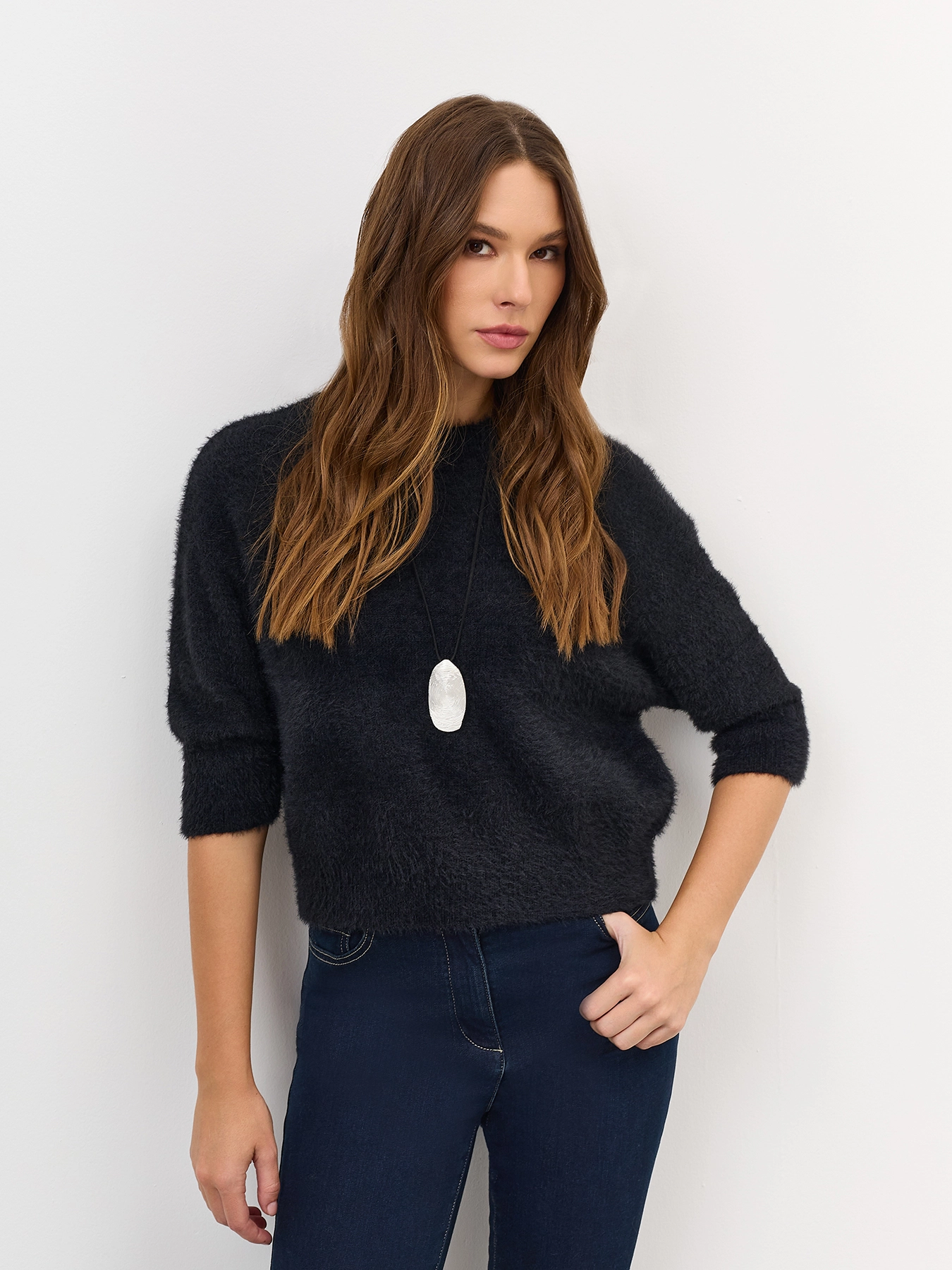 Укороченный джемпер из пушистой пряжи SAVAGE