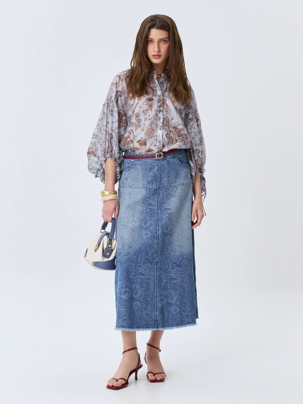 Джинсовая юбка с принтом "Пейсли"