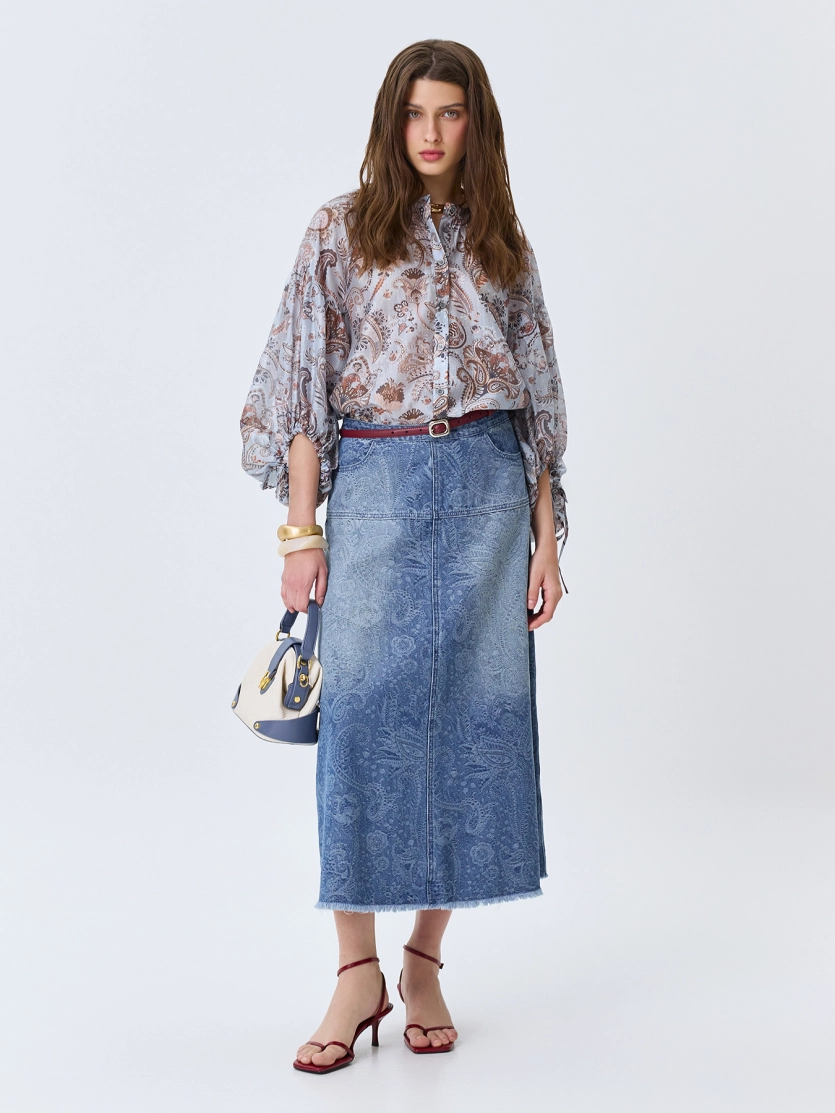 Джинсовая юбка с принтом "Пейсли"