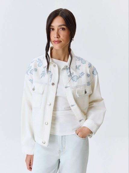 Джинсовый жакет с цветочным принтом