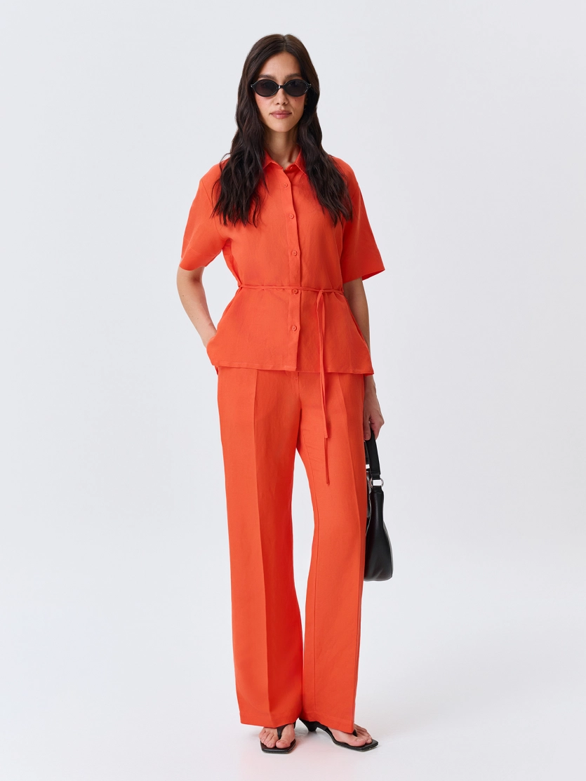 Прямые брюки из смесового льна