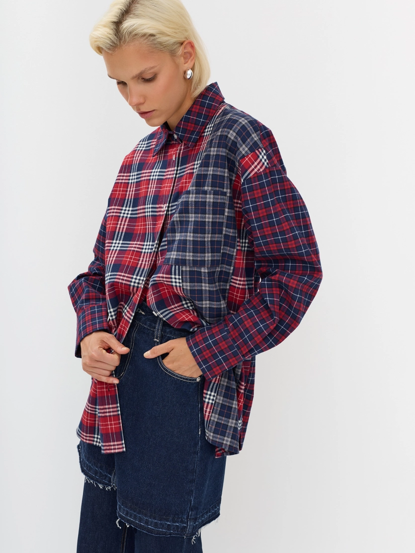 Фланелевая рубашка в клетку в стиле Patchwork