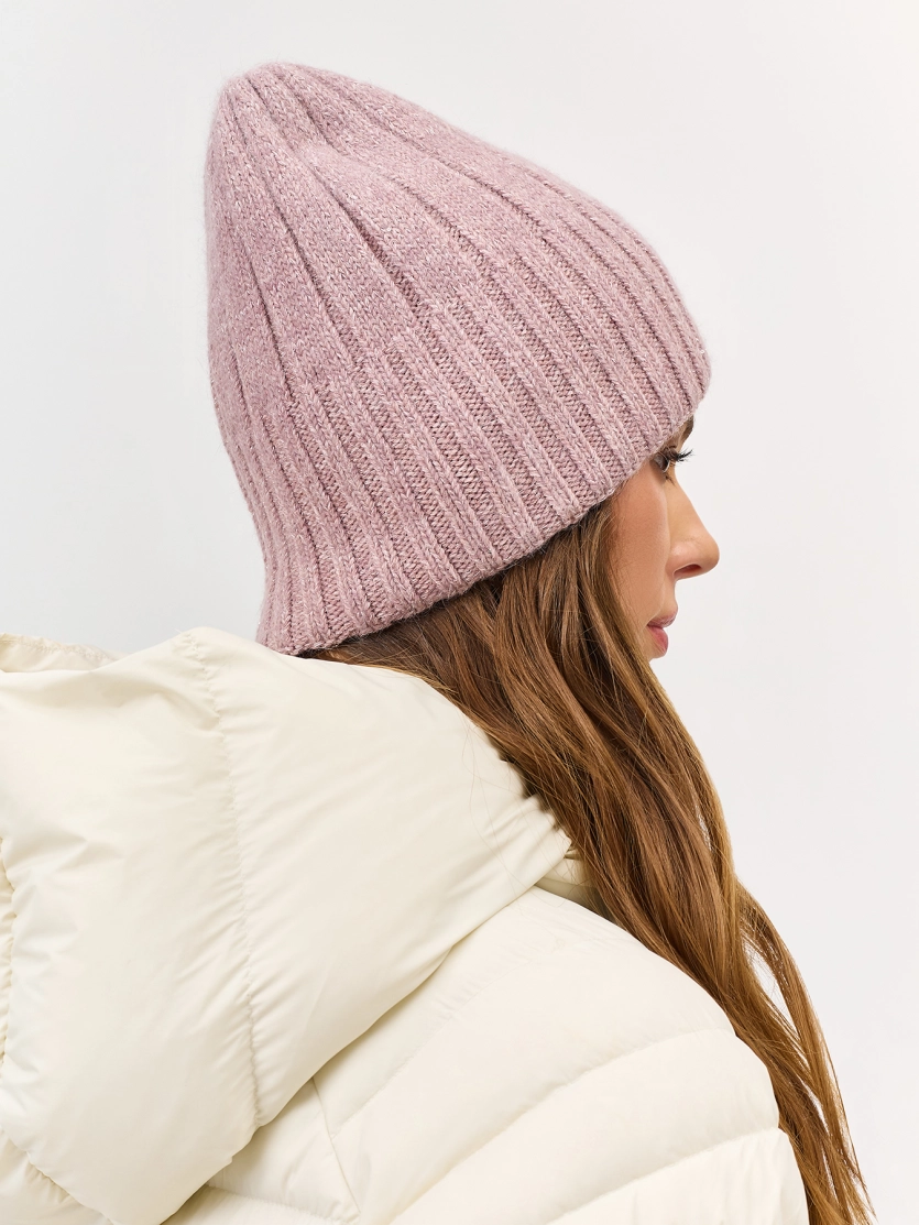 Шапка бини в широкий рубчик с ангорой