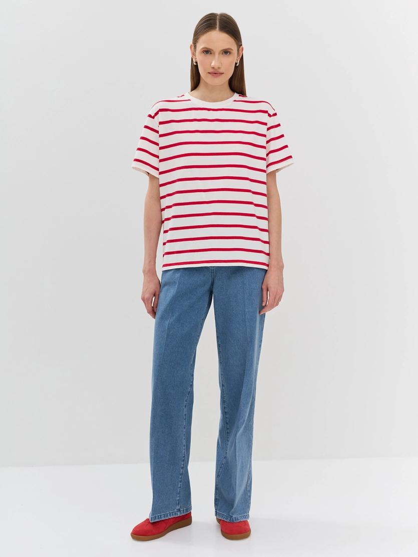 Хлопковая футболка Oversize в яркую полоску
