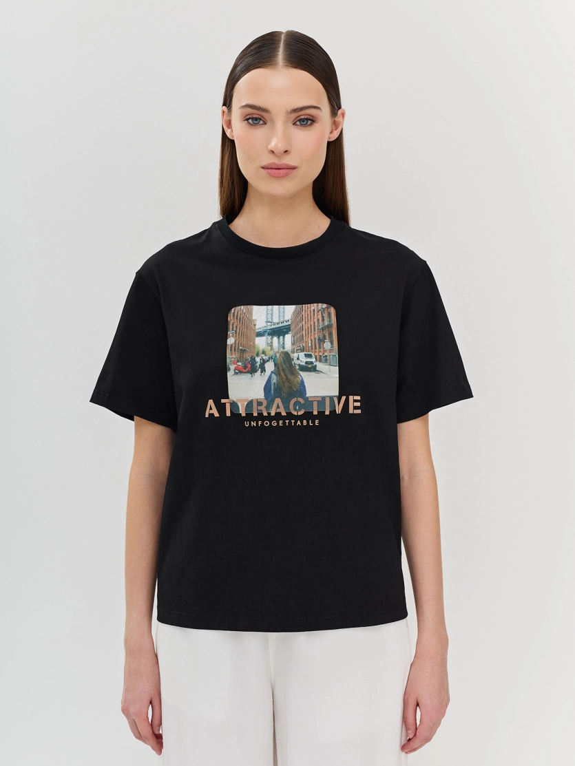Футболка Oversize с флок принтом