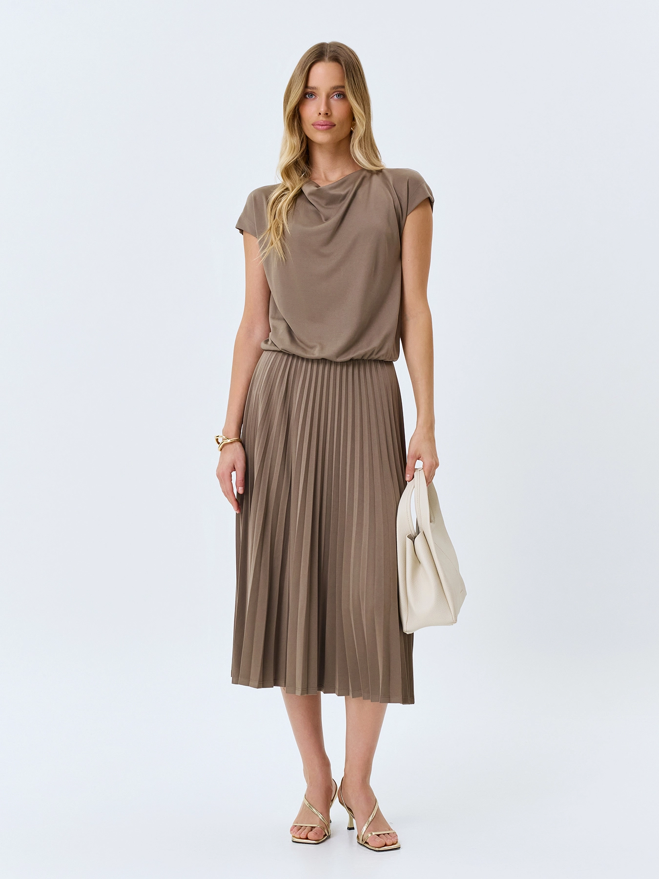 Трикотажное платье с драпировкой и юбкой плиссе SAVAGE