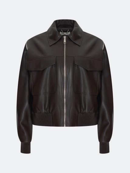 Бомбер из эко кожи с накладными карманами