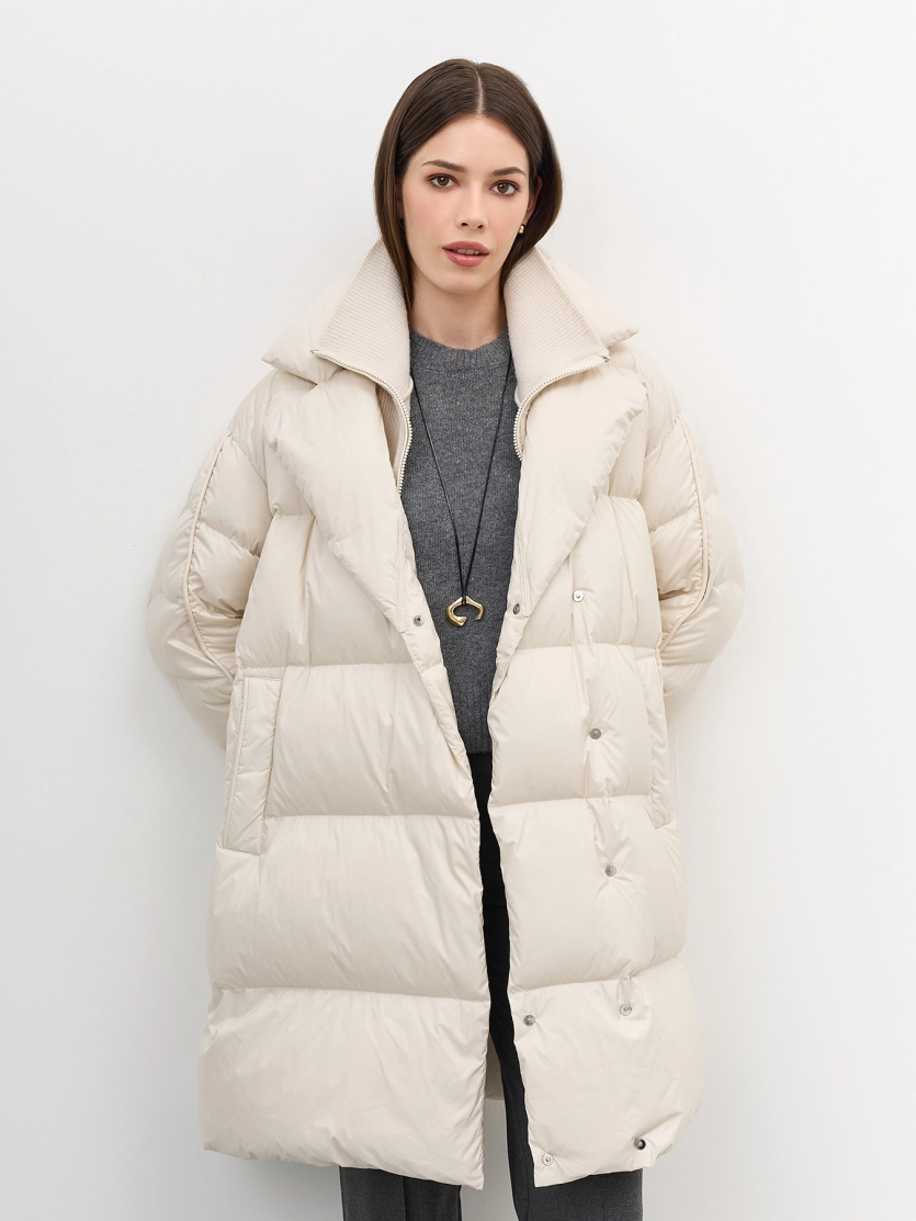 Пуховик на запах с трикотажной манишкой