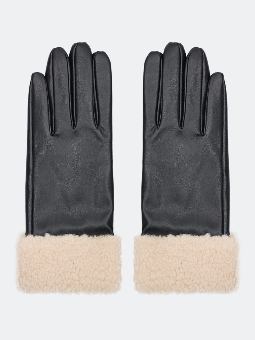 Перчатки из эко кожи с меховыми манжетами
