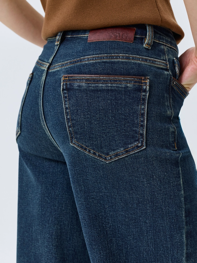 Джинсы Straight fit с кантами из эко кожи