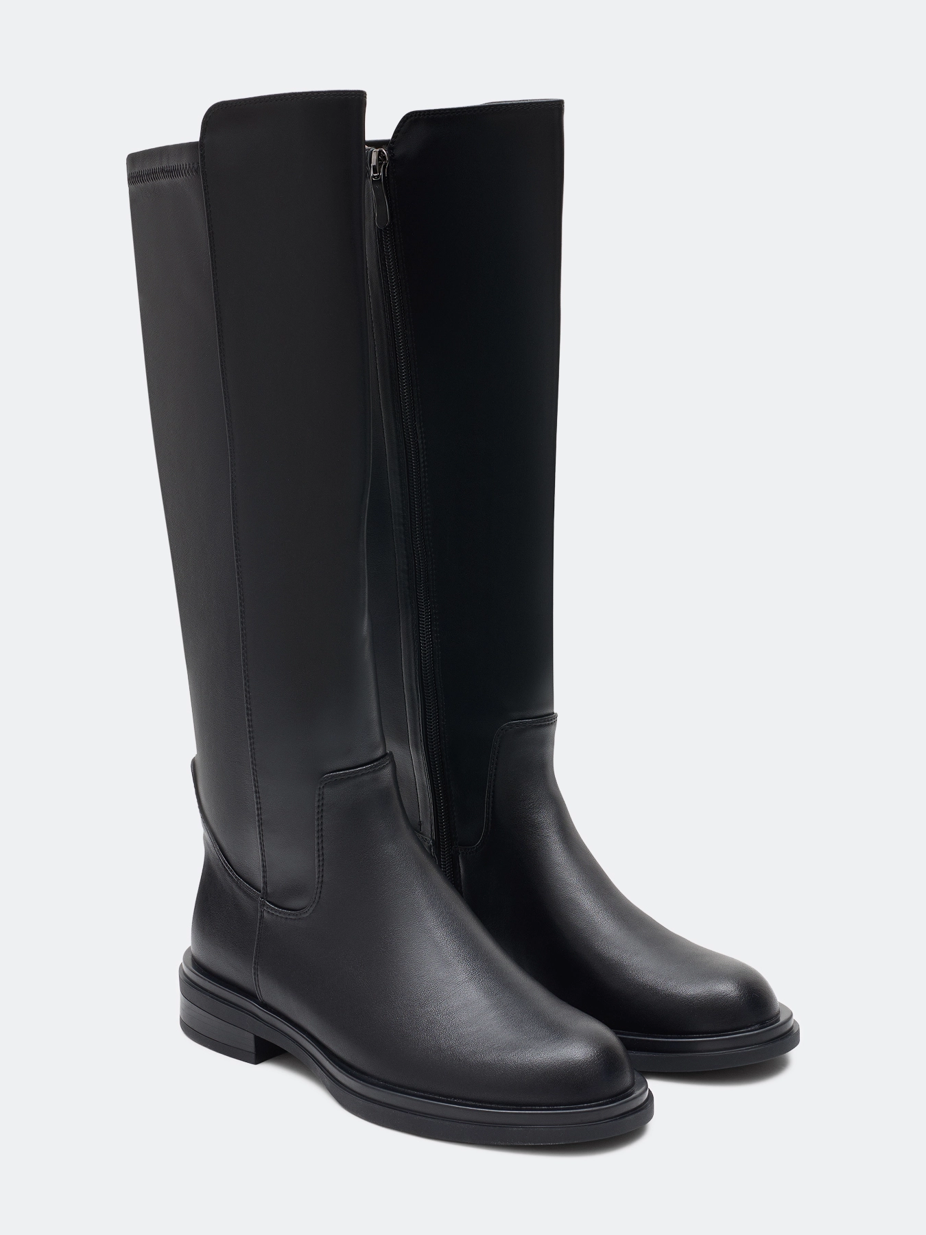 Сапоги высокие кожаные на низком каблуке демисезонные SAVAGE