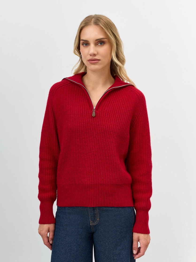 Свитер с отложным воротником на молнии