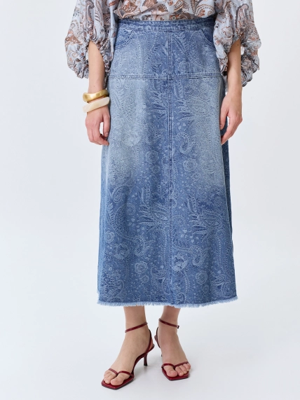 Джинсовая юбка с принтом "Пейсли"