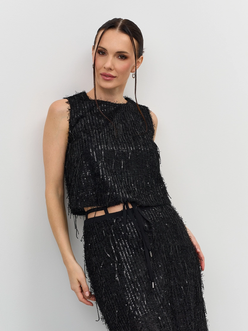 Юбка с пайетками и бахромой