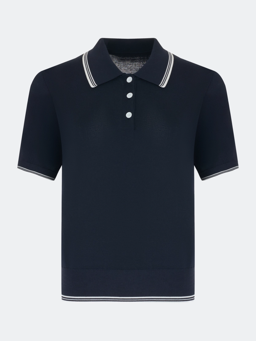 Поло из вискозы с контрастными полосками