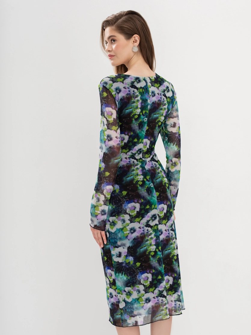Трикотажное платье из сетки с флоральным принтом