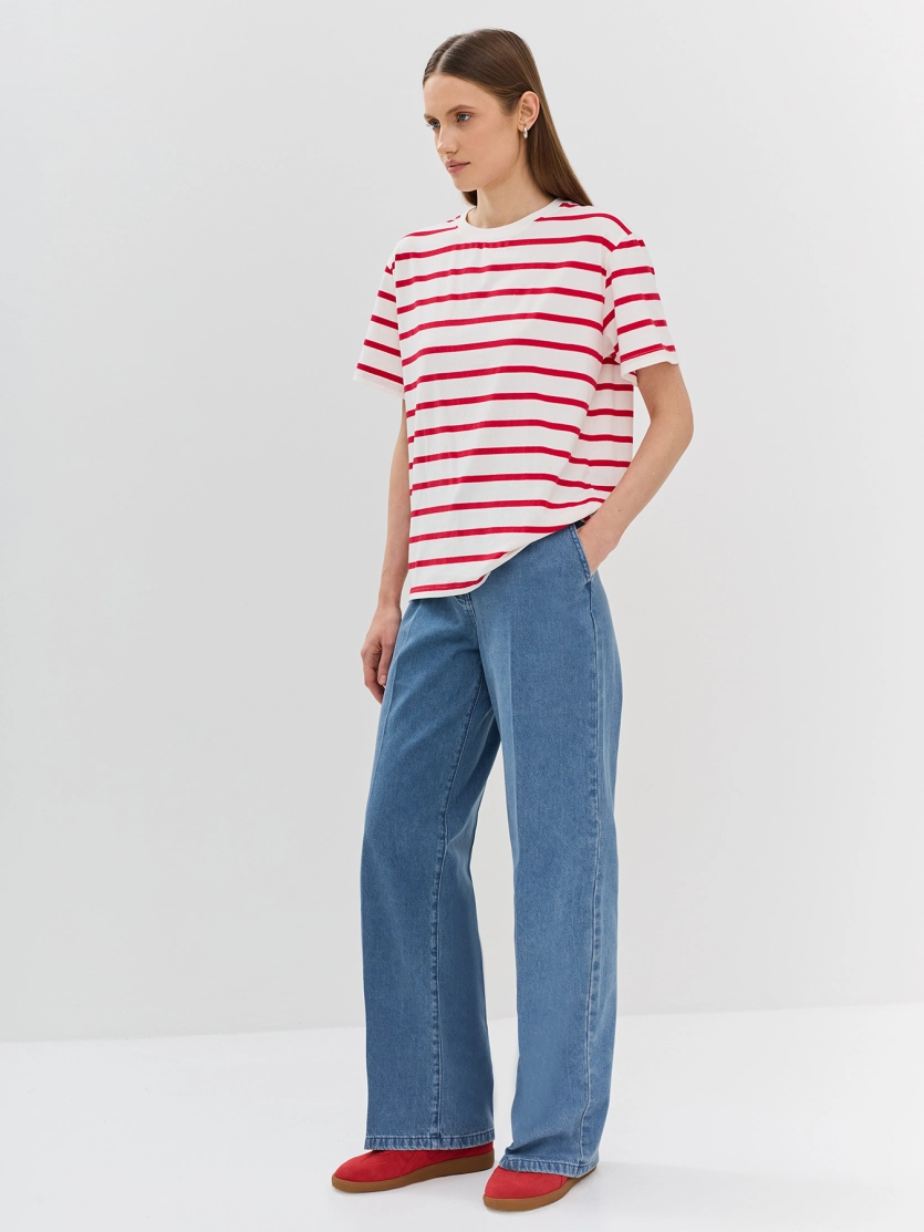 Хлопковая футболка Oversize в яркую полоску