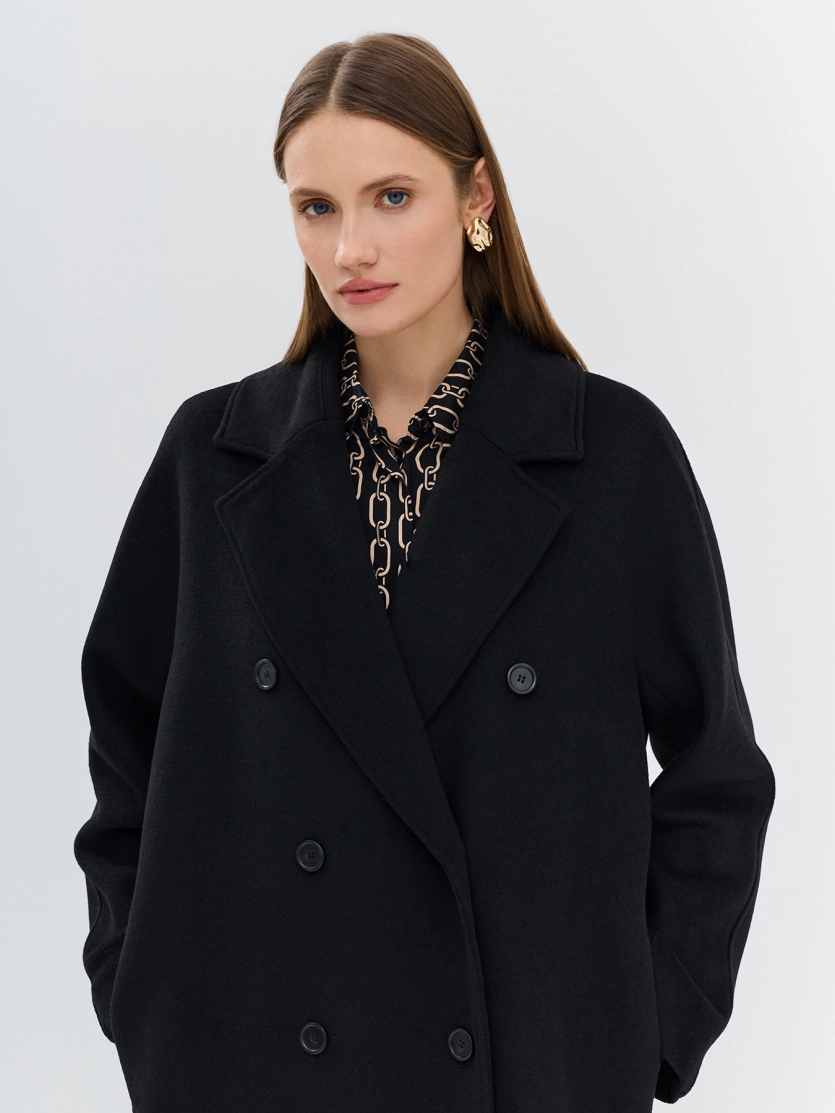 Двубортное пальто с шерстью