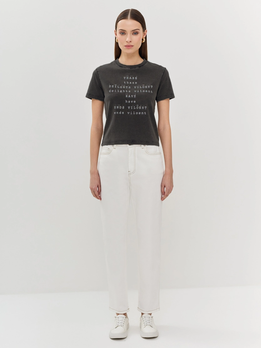 Топ с варкой и шрифтовым принтом