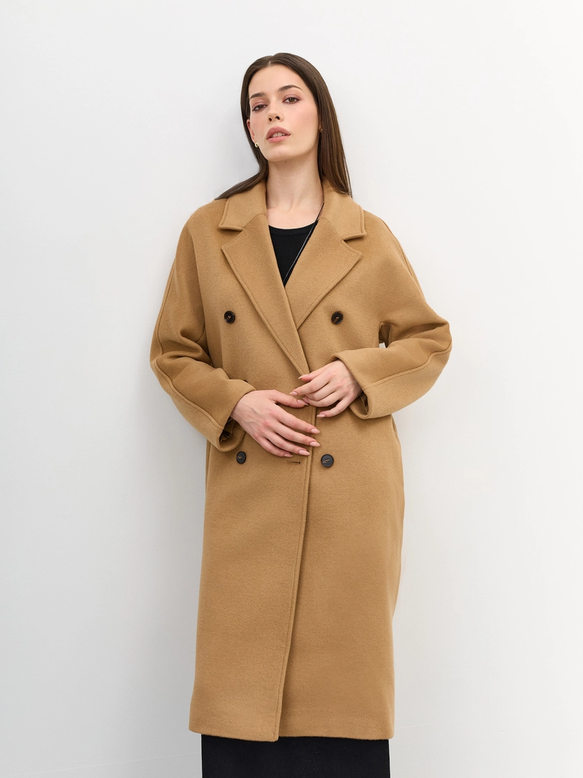 Двубортное пальто с шерстью