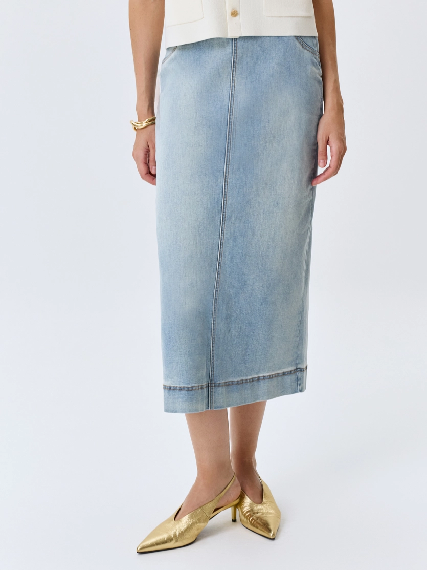 Прямая джинсовая юбка-миди