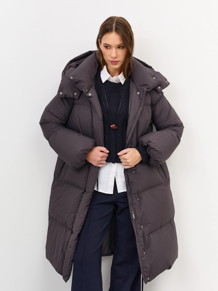 Пуховик из нейлона с крэш эффектом