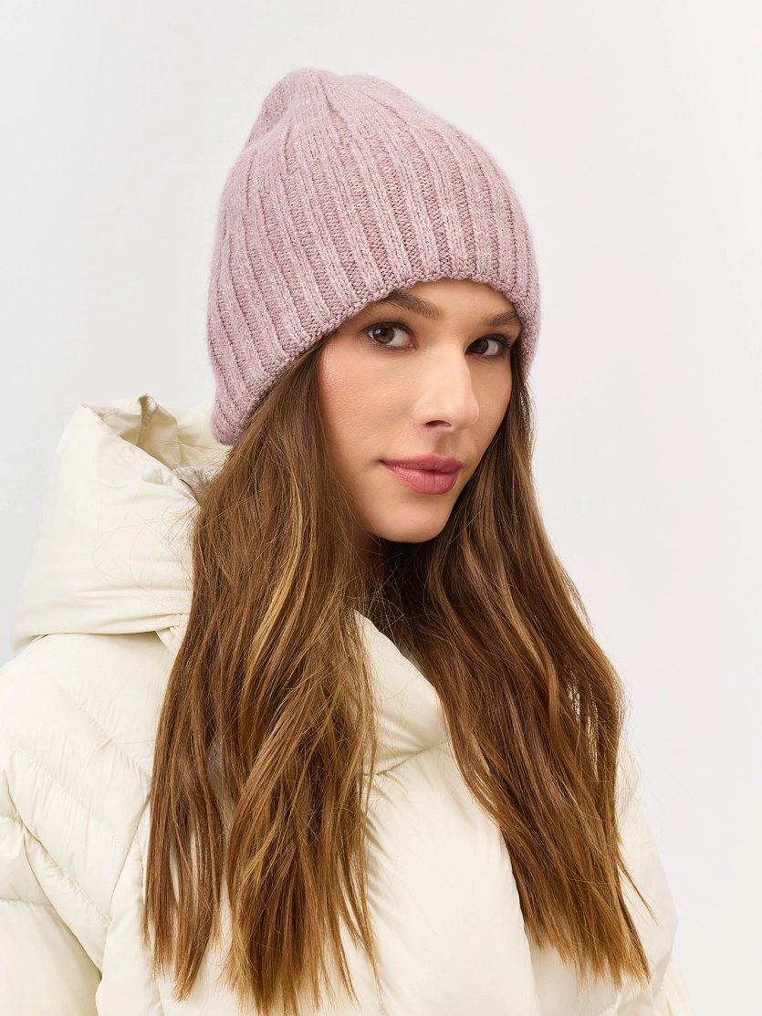 Шапка бини в широкий рубчик с ангорой