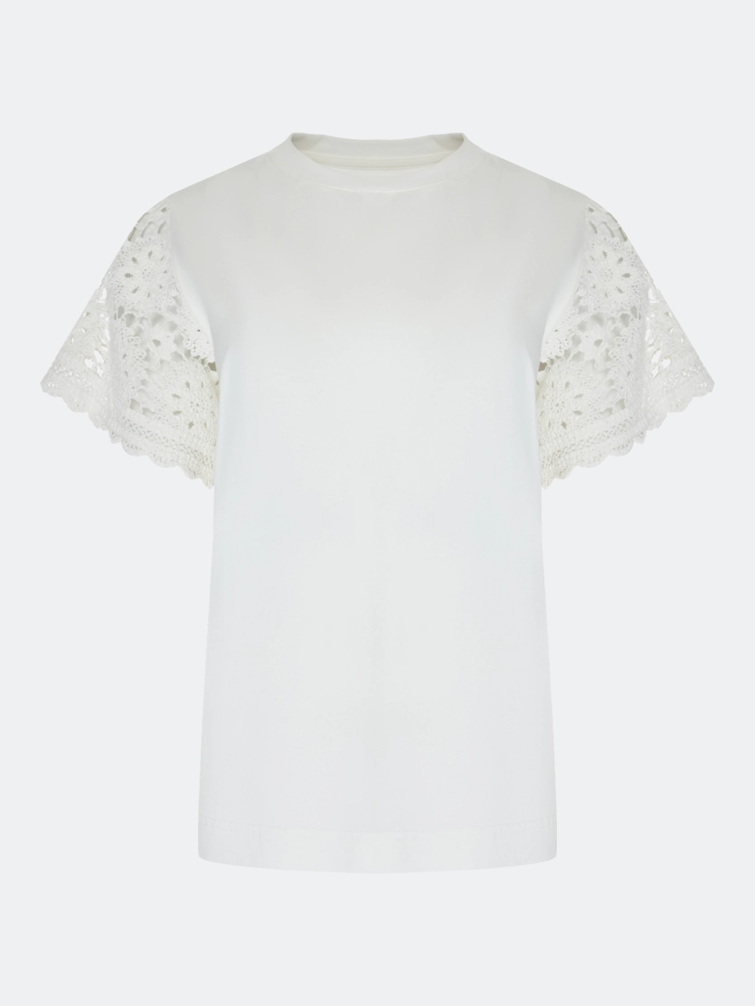 Хлопковая футболка с ажурными рукавами