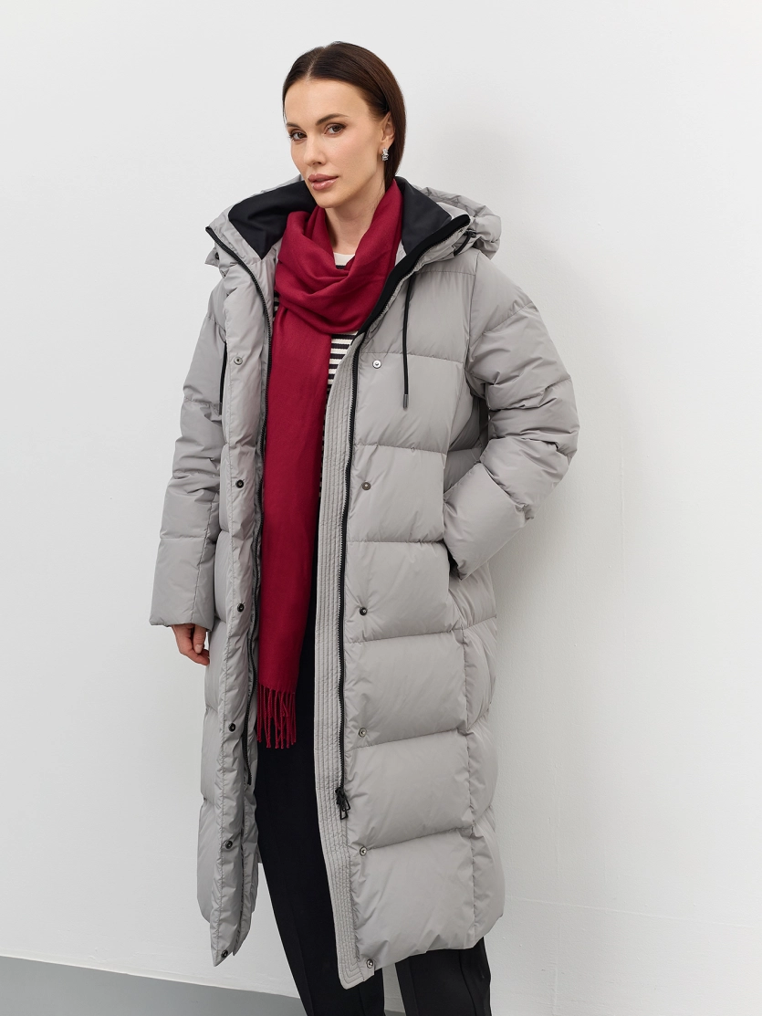 Длинный пуховик на натуральном утеплителе