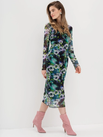 Трикотажное платье из сетки с флоральным принтом