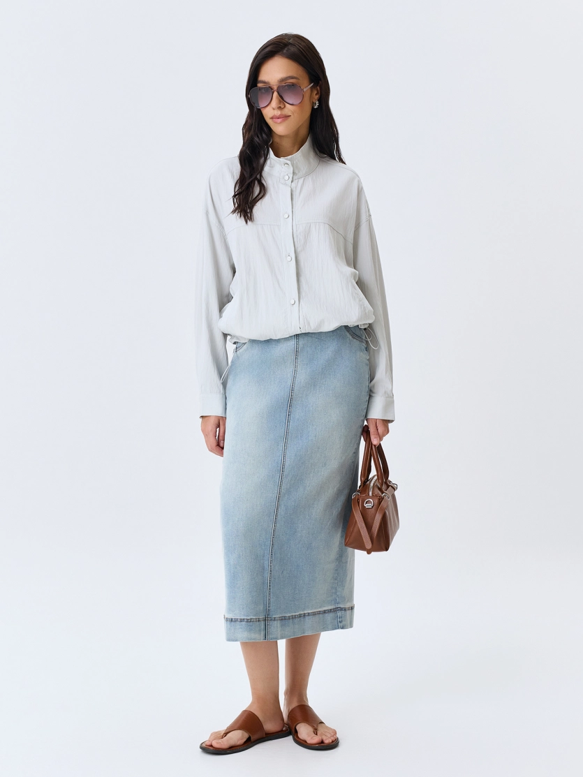 Прямая джинсовая юбка-миди