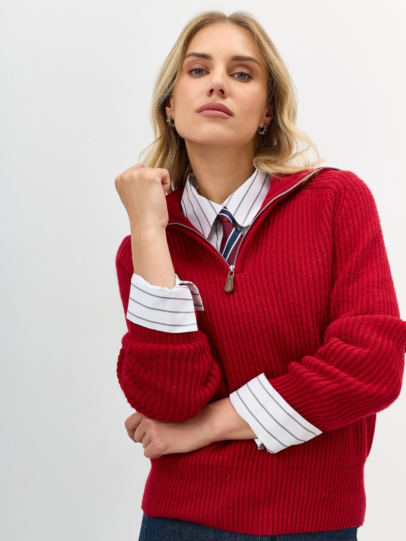 Свитер с отложным воротником на молнии