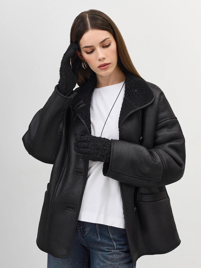 Комбинированные перчатки с искусственным мехом