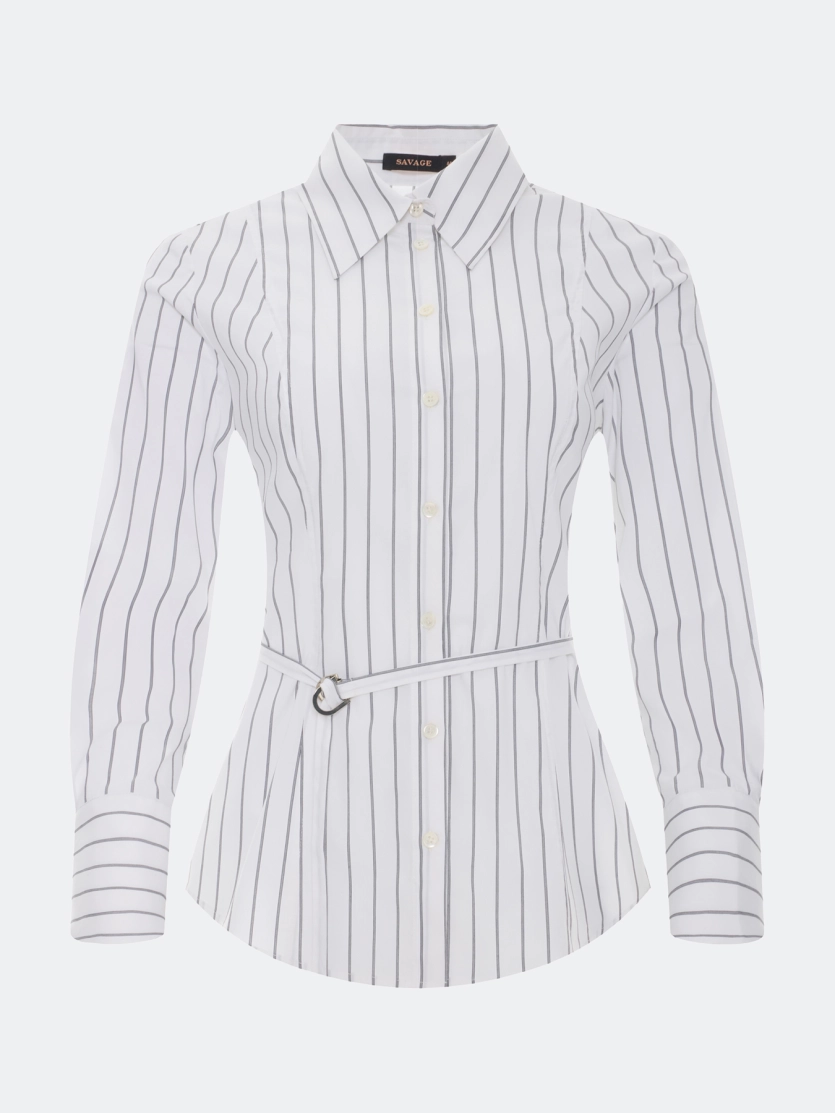 Приталенная рубашка в тонкую полоску