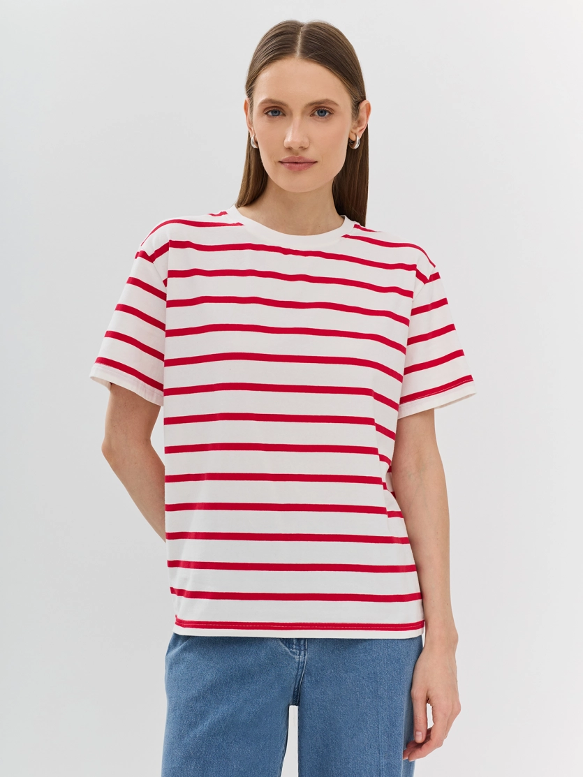 Хлопковая футболка Oversize в яркую полоску