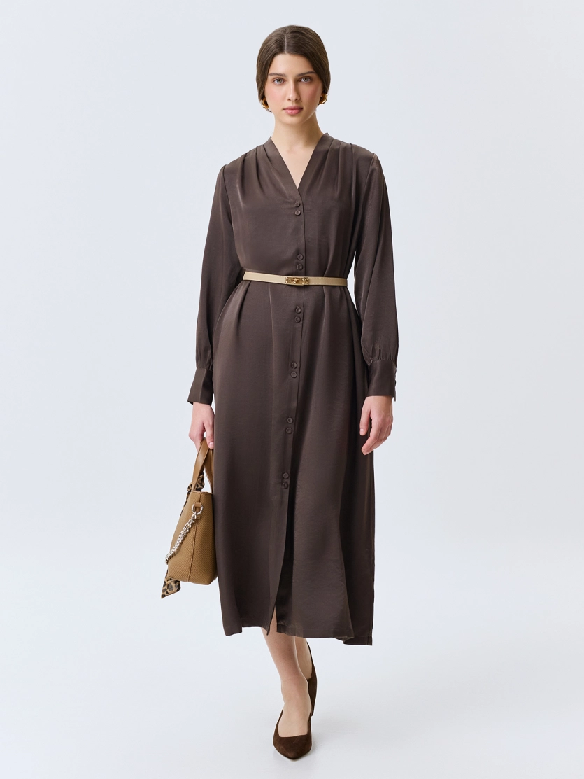 Сатиновое платье-рубашка из 100% вискозы