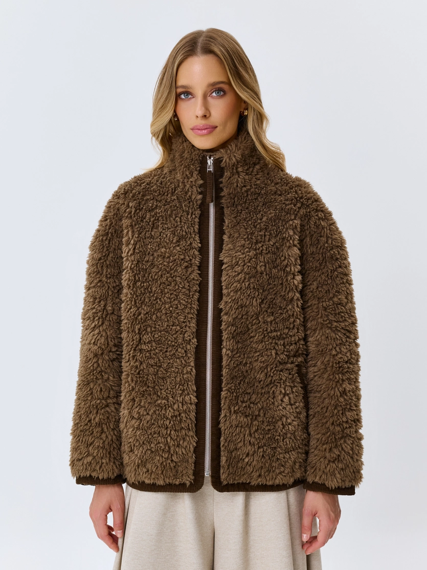 Oversize дубленка из искусственного меха.