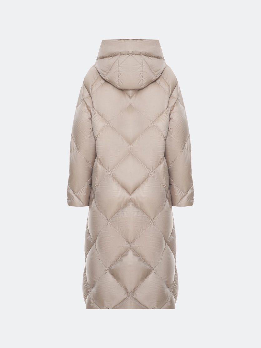 Пуховое пальто из фактурной ткани 