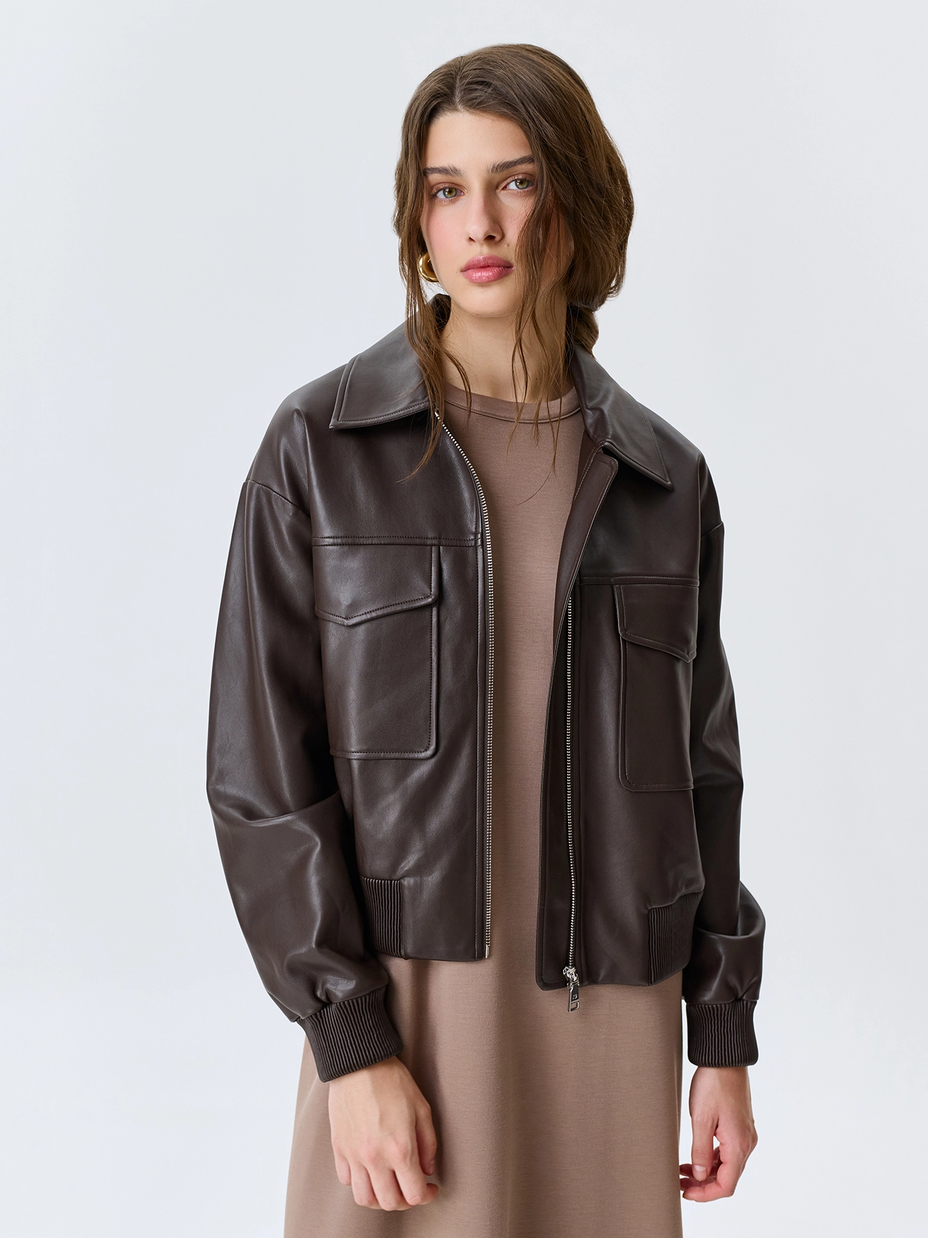 Бомбер из эко кожи с накладными карманами SAVAGE