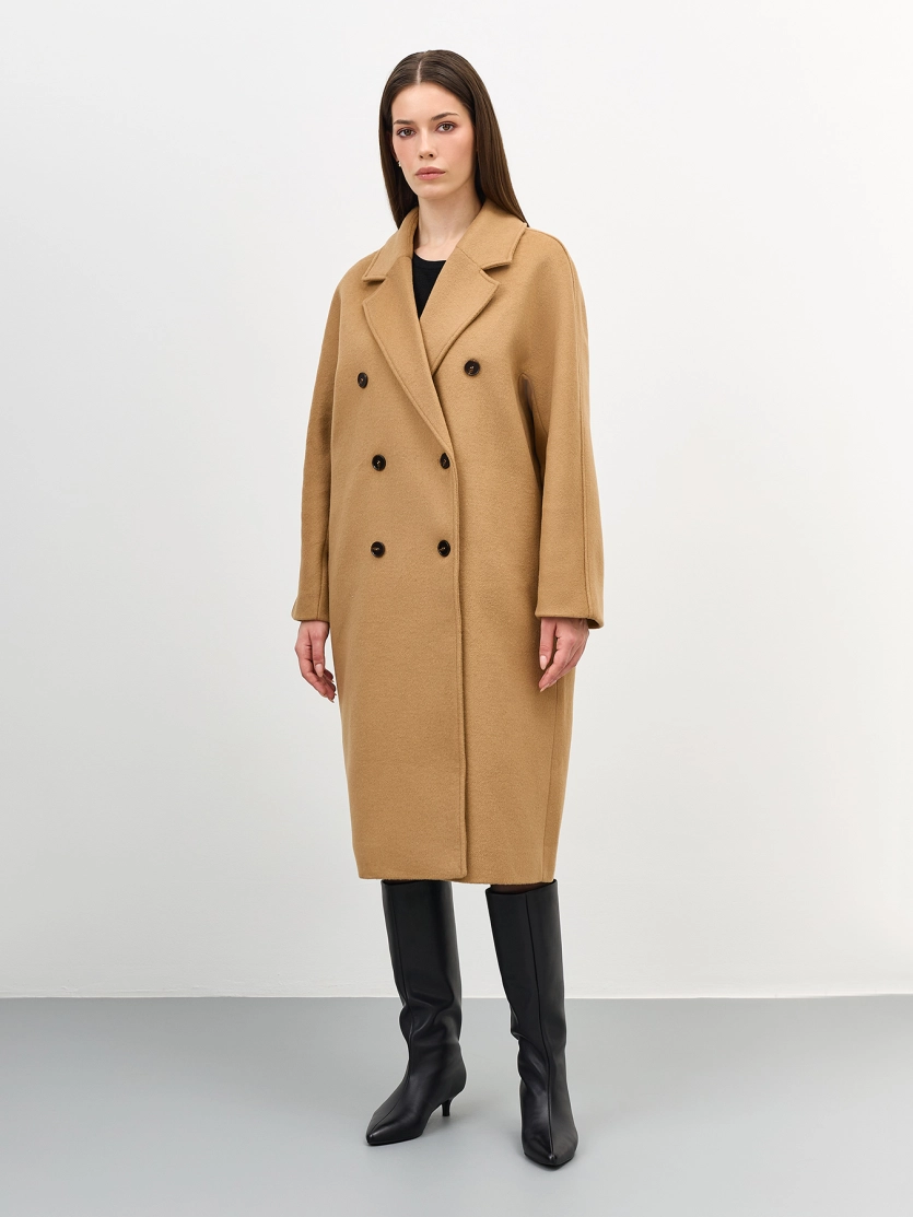 Двубортное пальто с шерстью