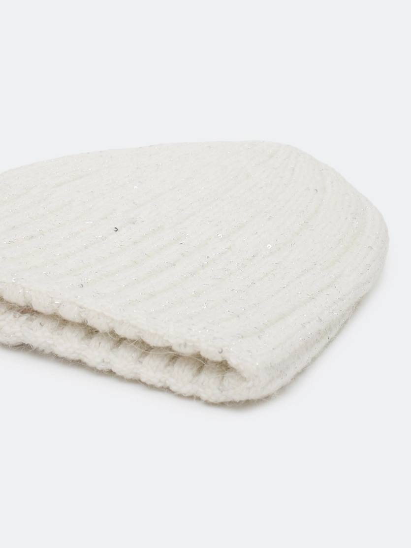 Шапка бини в широкий рубчик с ангорой