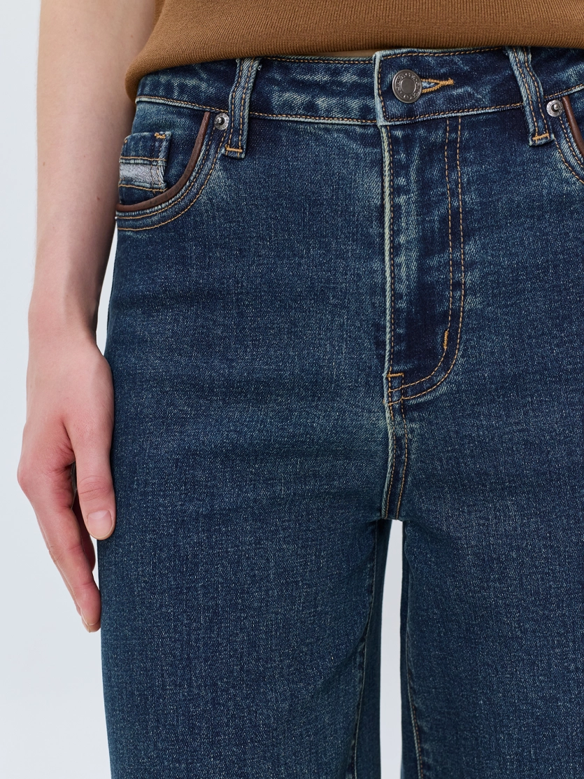 Джинсы Straight fit с кантами из эко кожи