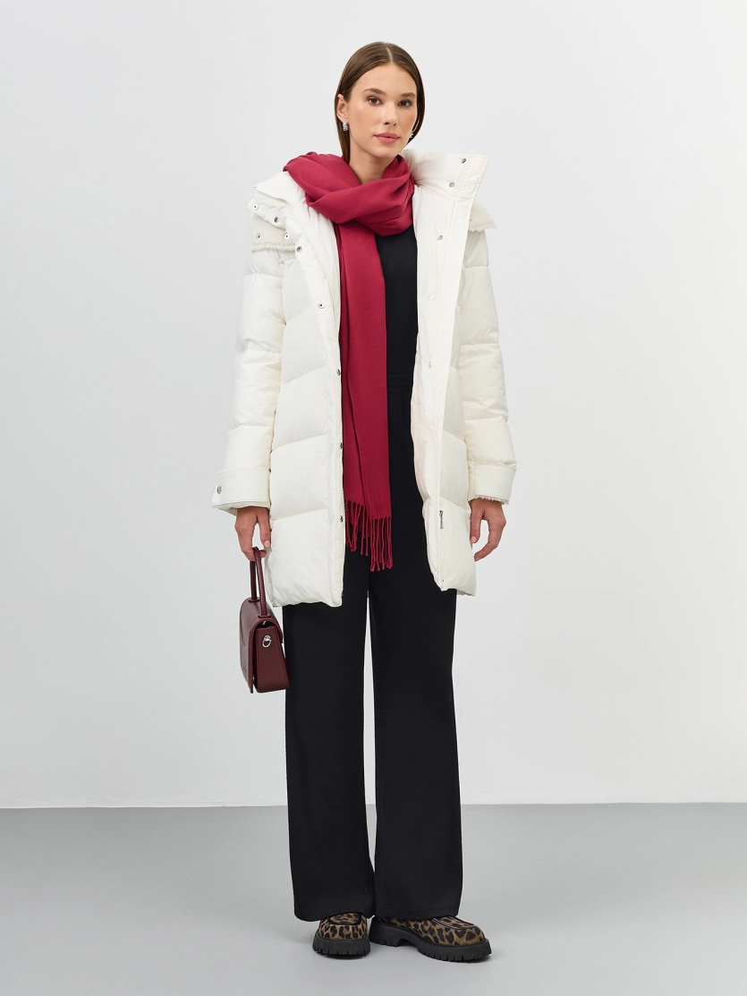 Пальто с капюшоном из искусственной овчины